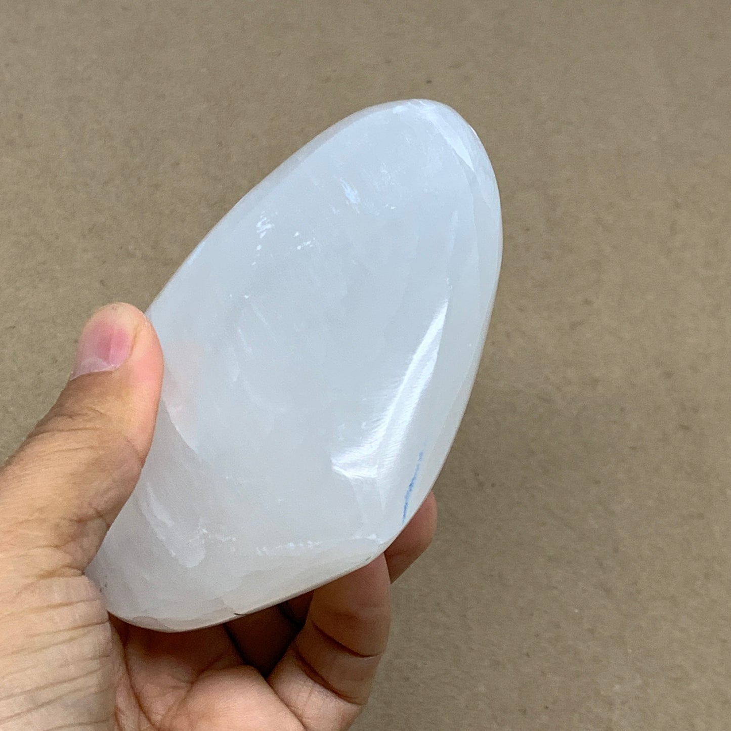 1 lbs, 4"x4.2"x1.8", Selenite Half Puffy Heart Crystals, Satin Spar, B36444