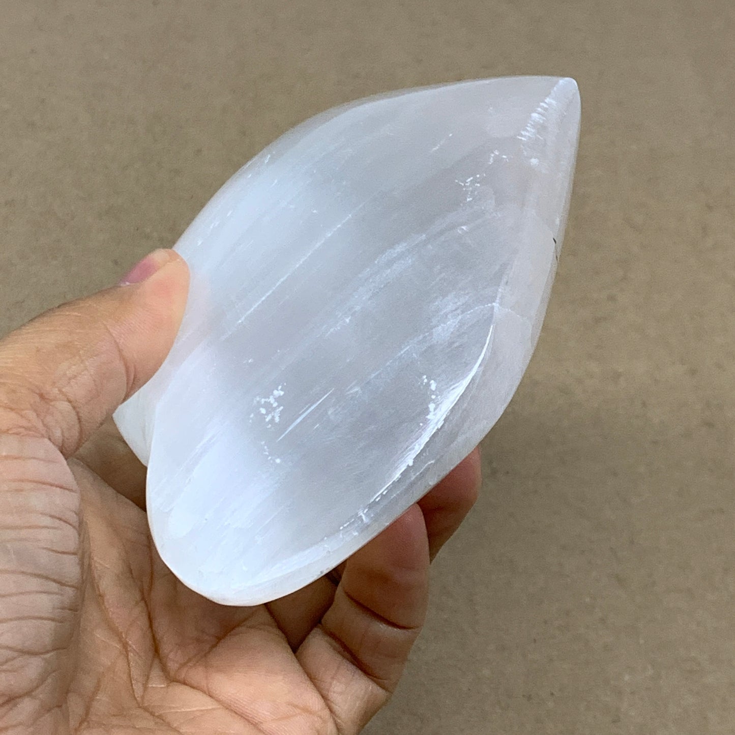 1 lbs, 4"x4.2"x1.8", Selenite Half Puffy Heart Crystals, Satin Spar, B36444