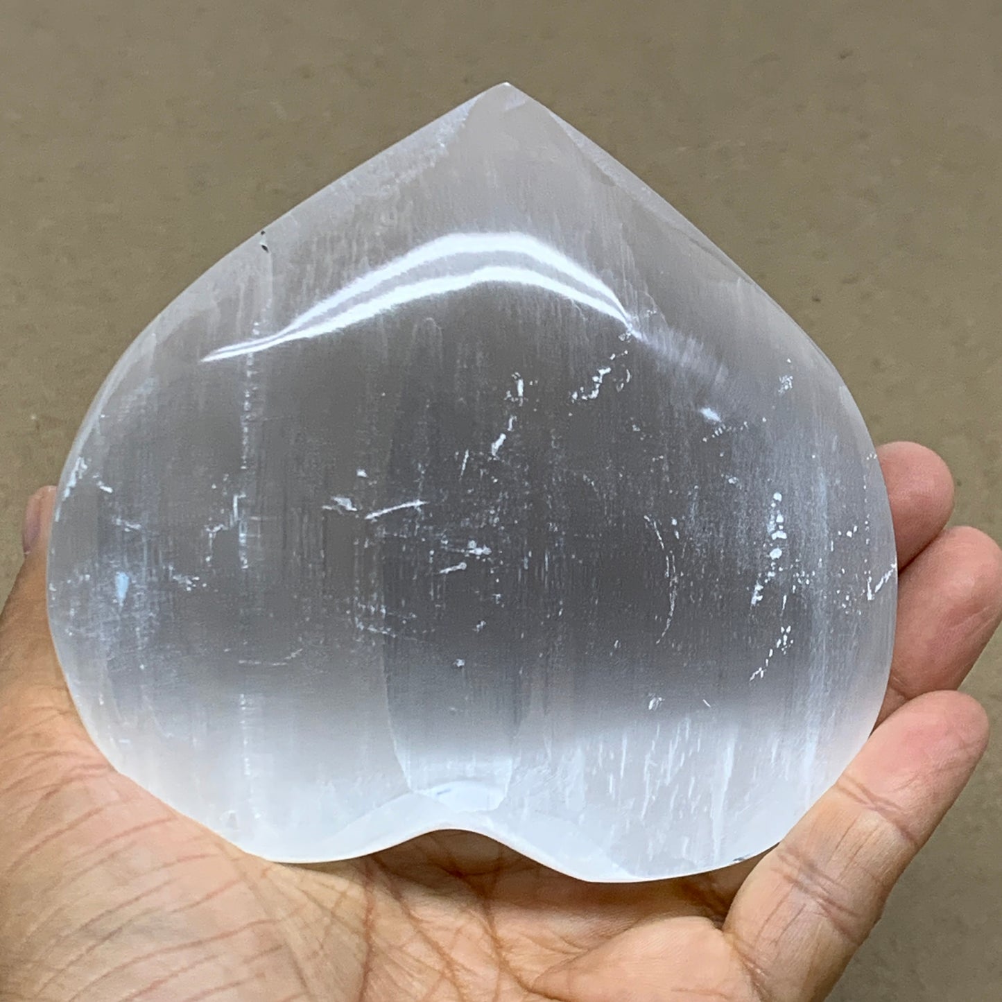 1 lbs, 4"x4.2"x1.8", Selenite Half Puffy Heart Crystals, Satin Spar, B36444