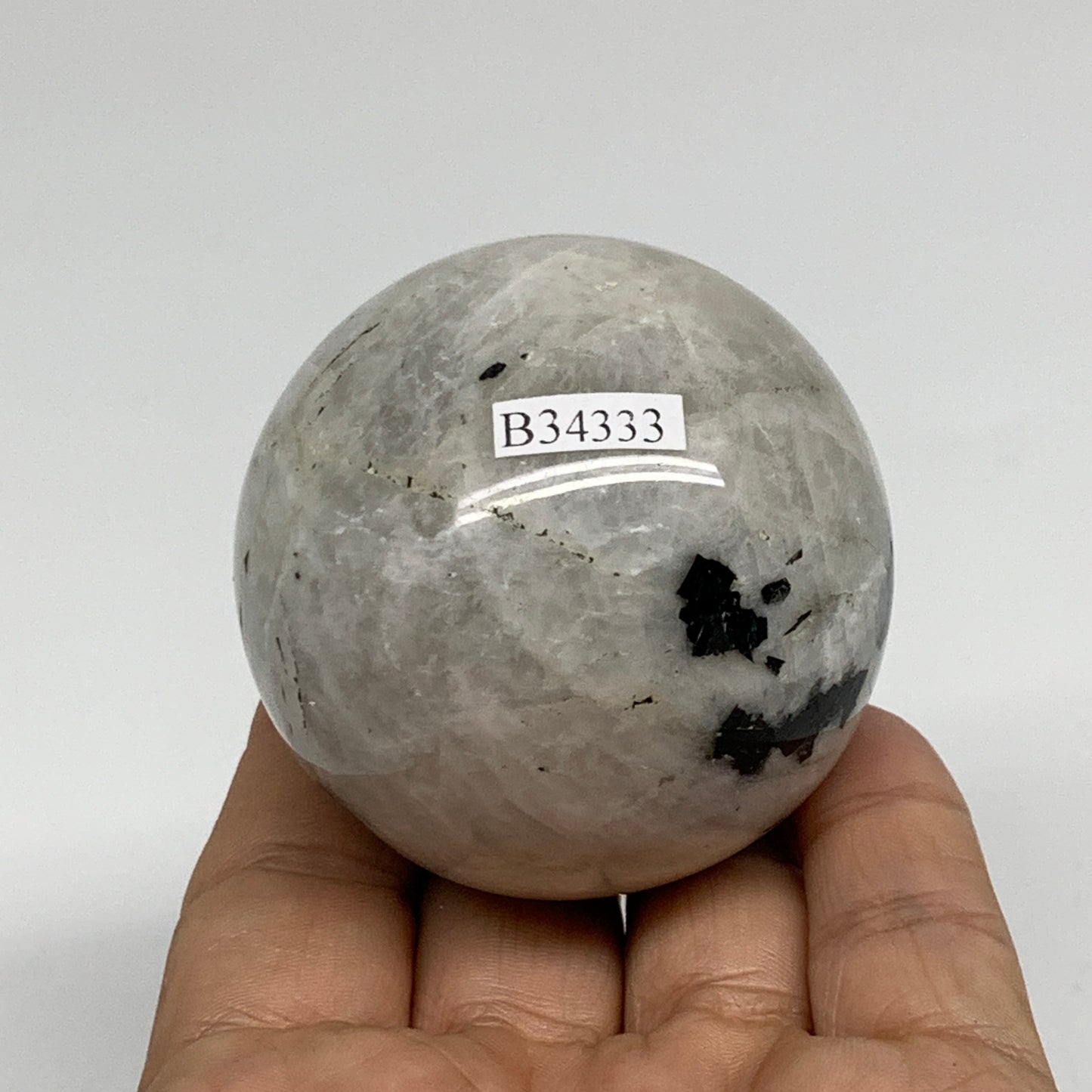 223.8g, 2.1"(54mm), Natural Rainbow Moonstone Sphere Ball Gemstone, B34333