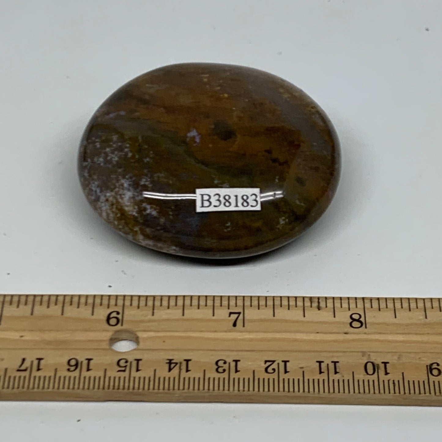 107.5g, 2.4"x2.1"x0.9" Natural Ocean Jasper Palm-Stone Orbicular Jasper, B38183