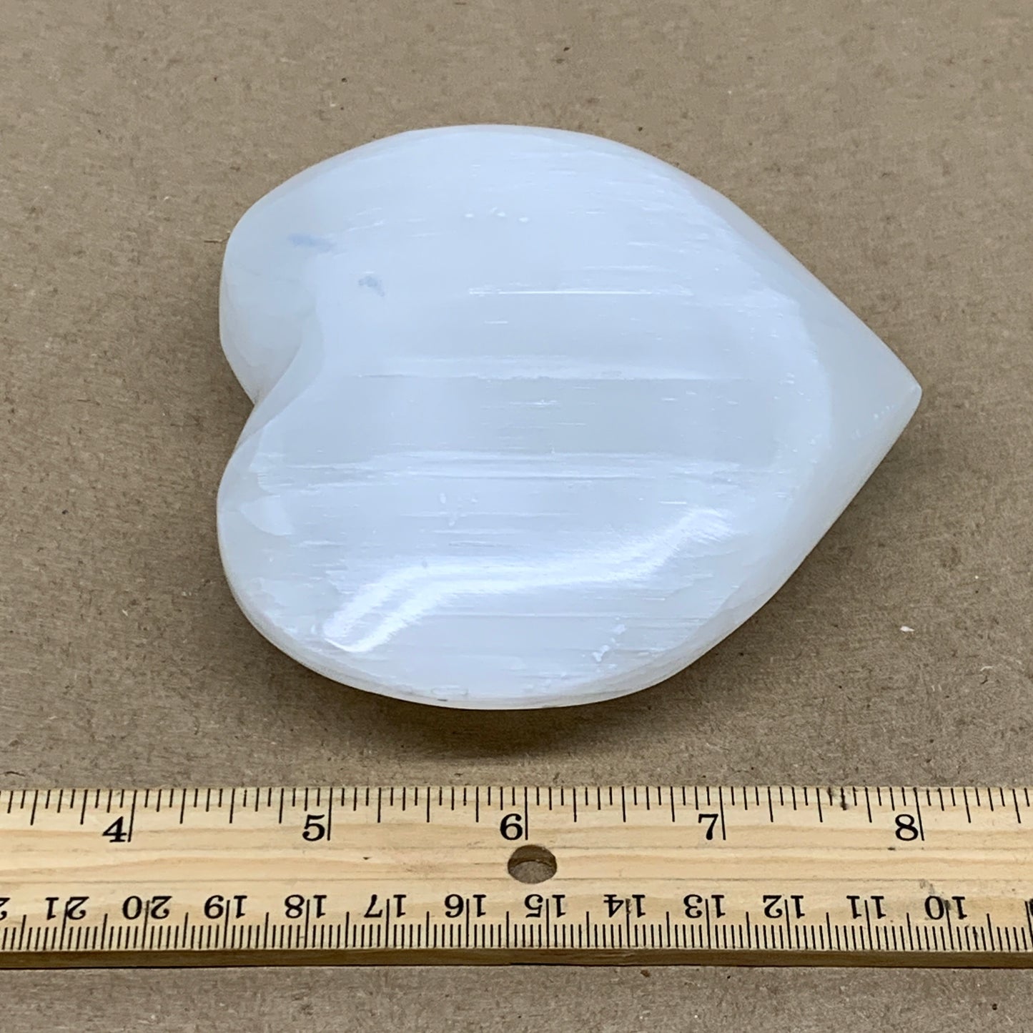 1 lbs, 4"x4.2"x1.8", Selenite Half Puffy Heart Crystals, Satin Spar, B36444