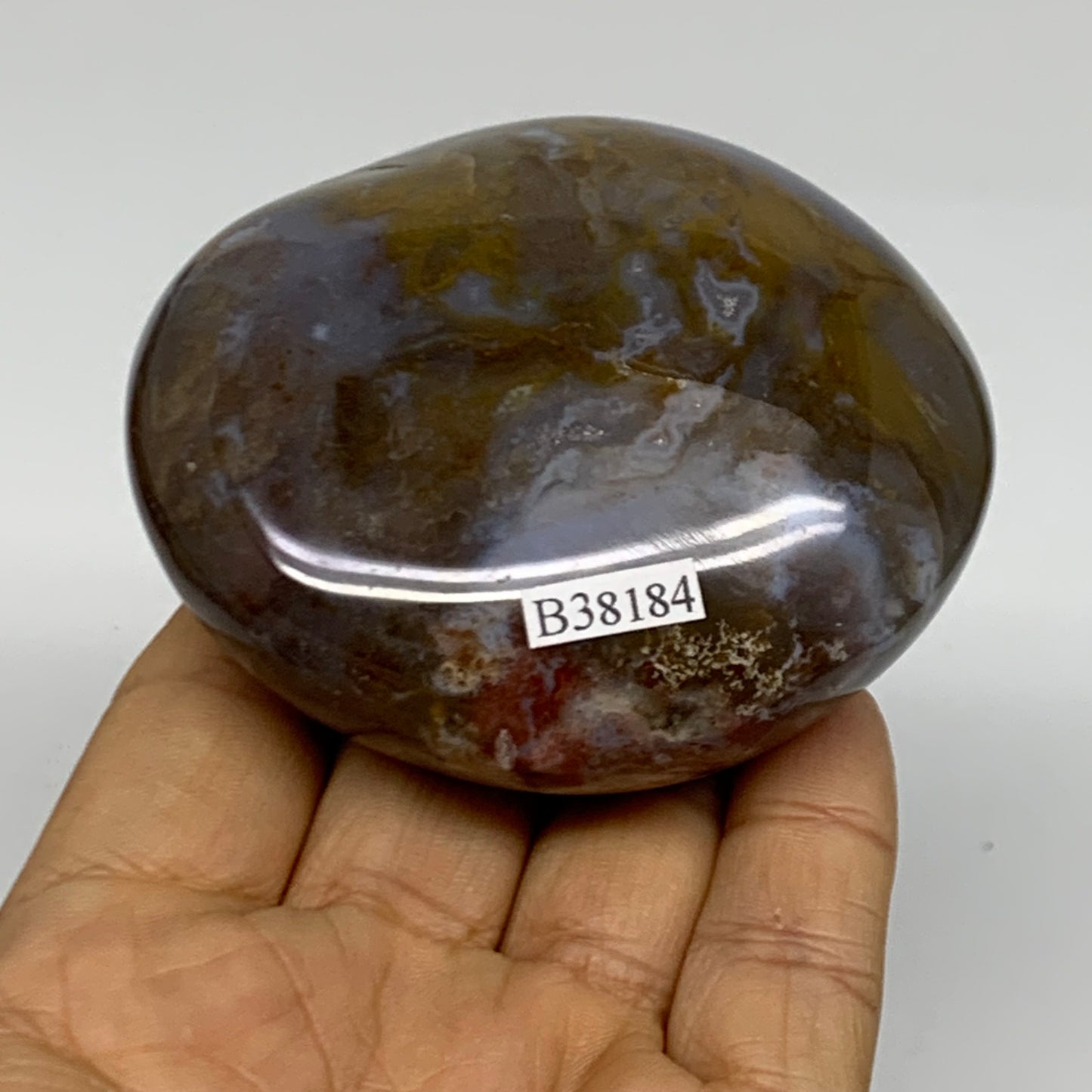 254.9g, 2.9"x2.7"x1.4" Natural Ocean Jasper Palm-Stone Orbicular Jasper, B38184