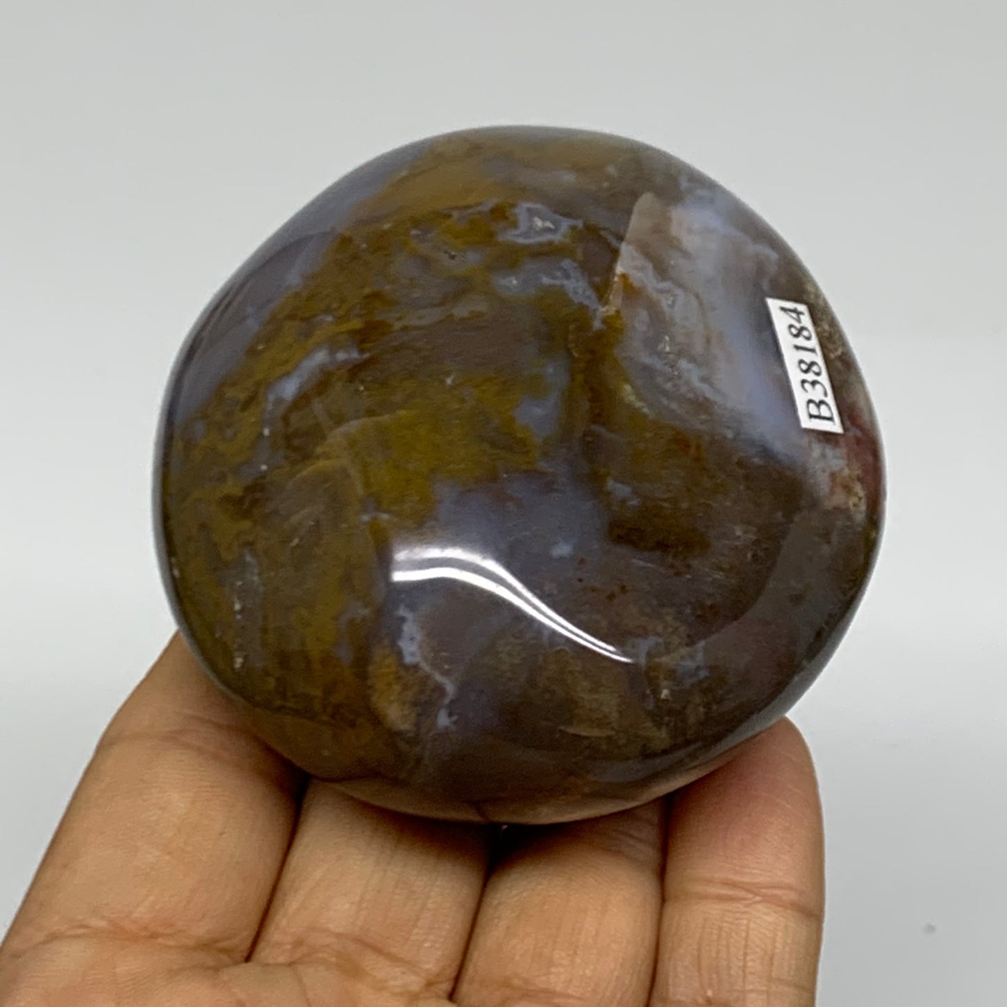 254.9g, 2.9"x2.7"x1.4" Natural Ocean Jasper Palm-Stone Orbicular Jasper, B38184