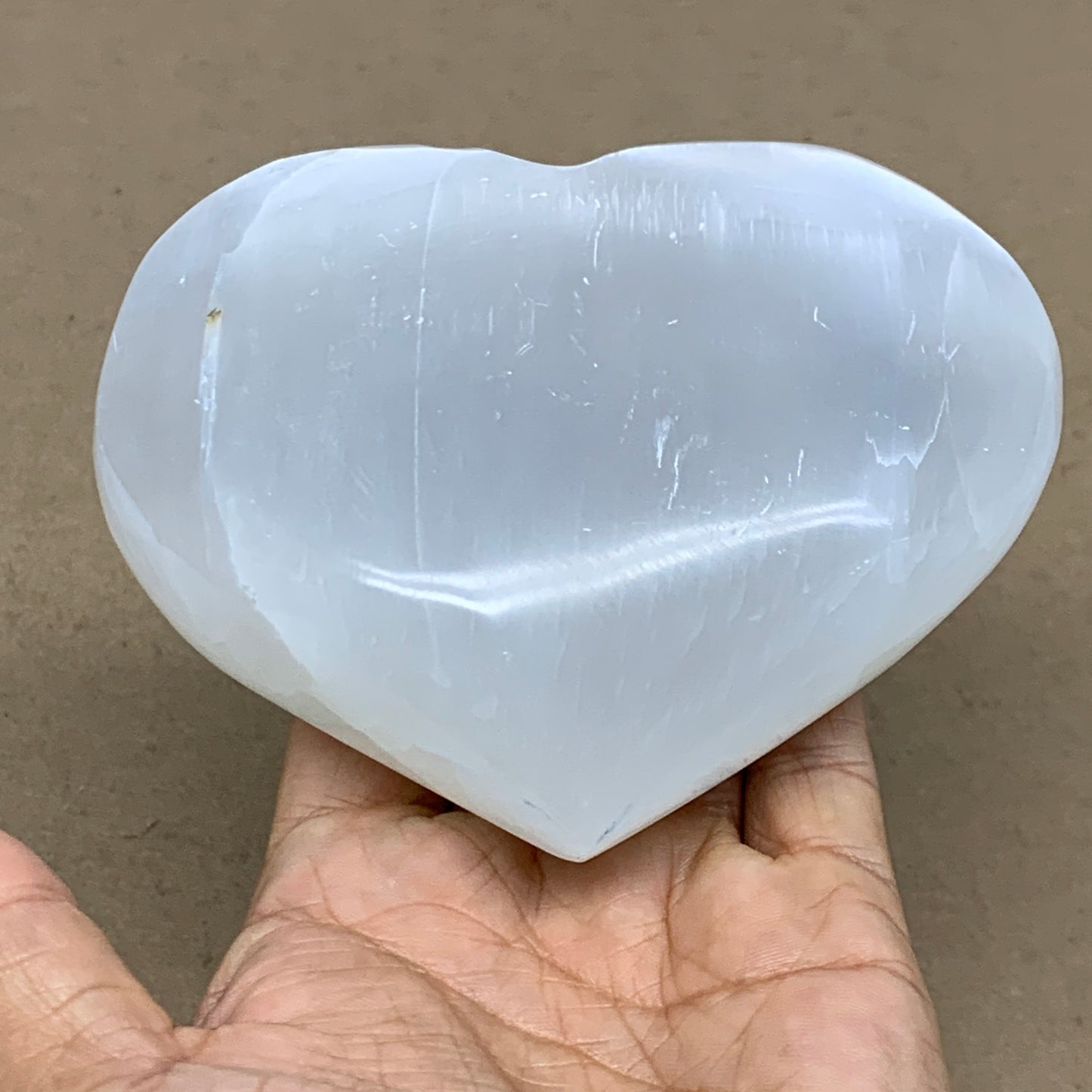 1.2 lbs, 4"x4.6"x1.7", Selenite Half Puffy Heart Crystals, Satin Spar, B36445