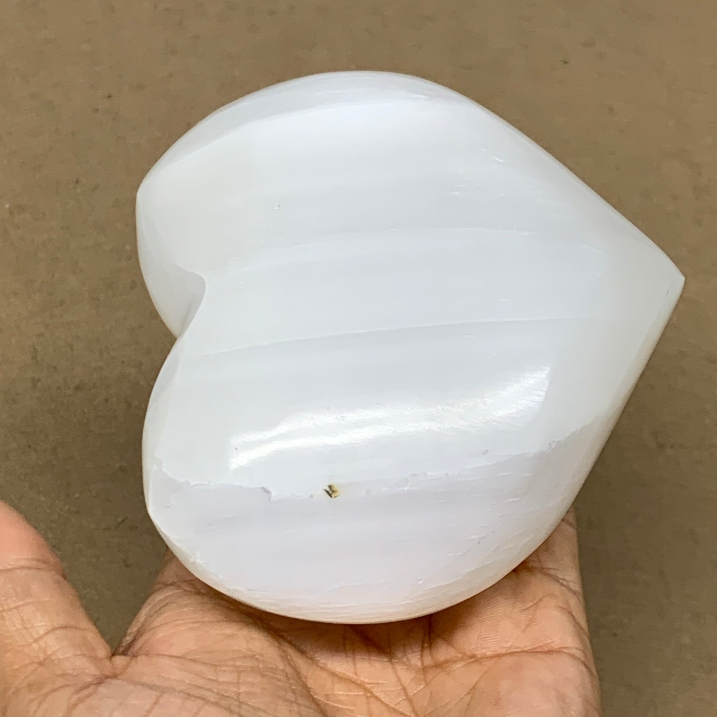 1.2 lbs, 4"x4.6"x1.7", Selenite Half Puffy Heart Crystals, Satin Spar, B36445