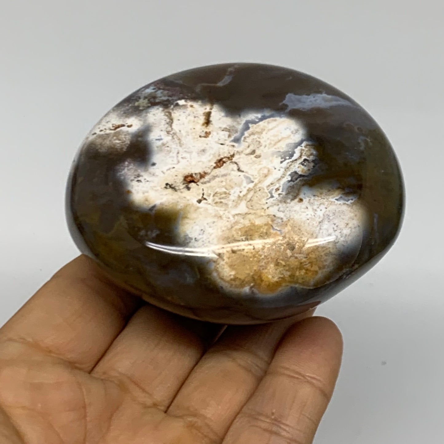254.9g, 2.9"x2.7"x1.4" Natural Ocean Jasper Palm-Stone Orbicular Jasper, B38184