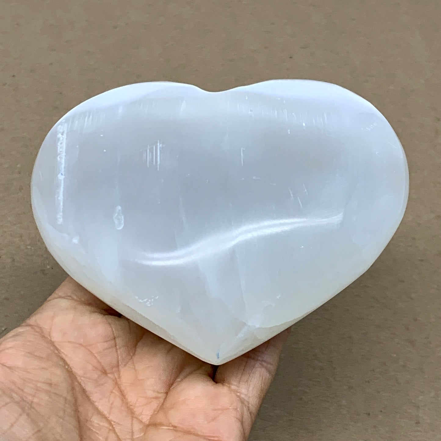 1.2 lbs, 4"x4.6"x1.7", Selenite Half Puffy Heart Crystals, Satin Spar, B36445