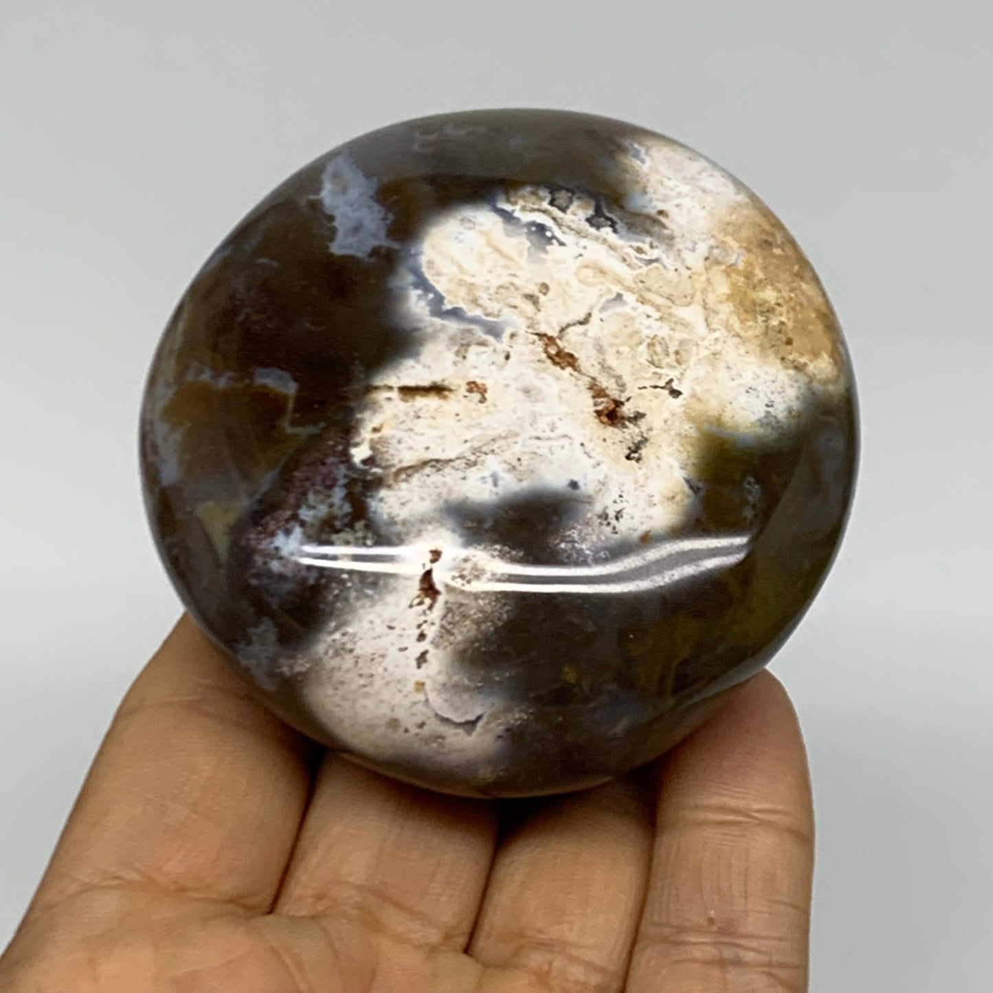 254.9g, 2.9"x2.7"x1.4" Natural Ocean Jasper Palm-Stone Orbicular Jasper, B38184