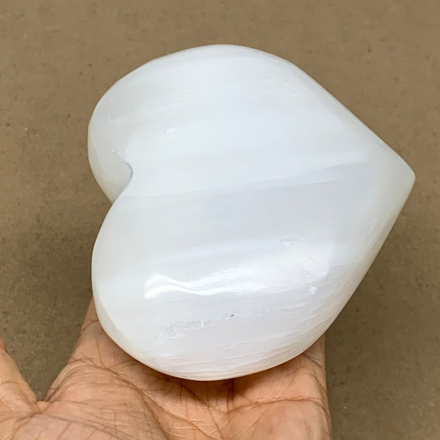 1.2 lbs, 4"x4.6"x1.7", Selenite Half Puffy Heart Crystals, Satin Spar, B36445