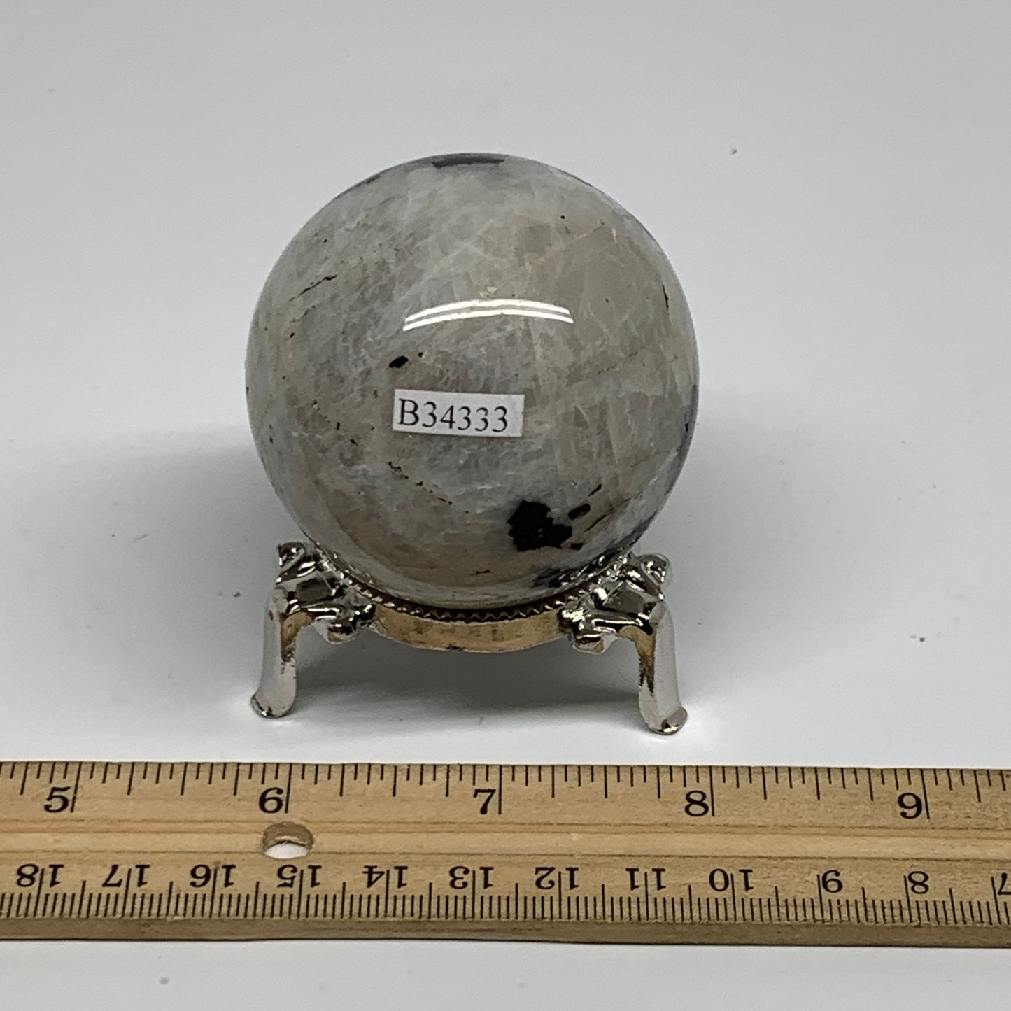 223.8g, 2.1"(54mm), Natural Rainbow Moonstone Sphere Ball Gemstone, B34333