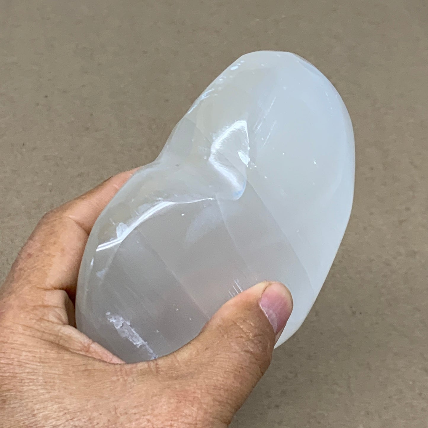 1.2 lbs, 4"x4.6"x1.7", Selenite Half Puffy Heart Crystals, Satin Spar, B36445