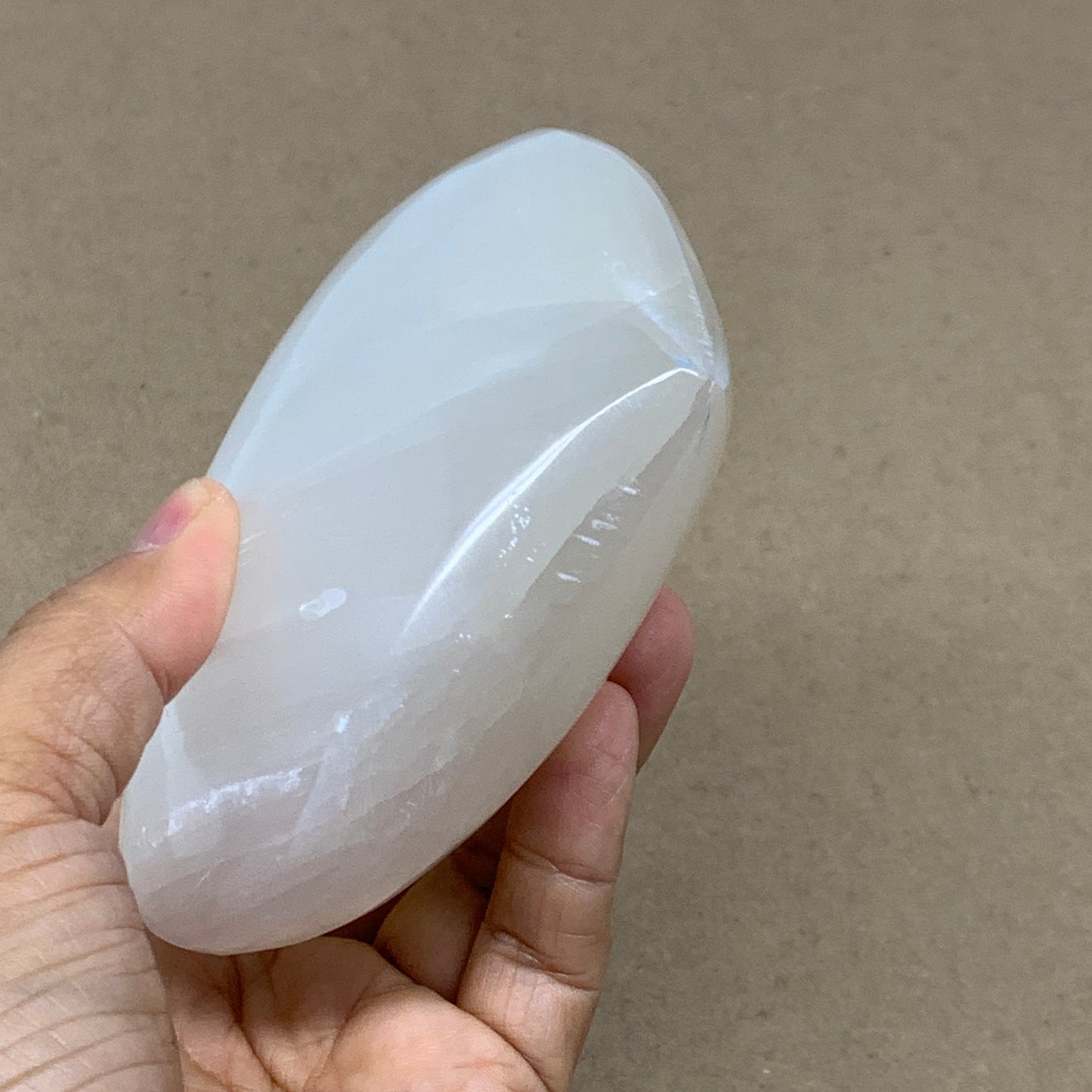 1.2 lbs, 4"x4.6"x1.7", Selenite Half Puffy Heart Crystals, Satin Spar, B36445