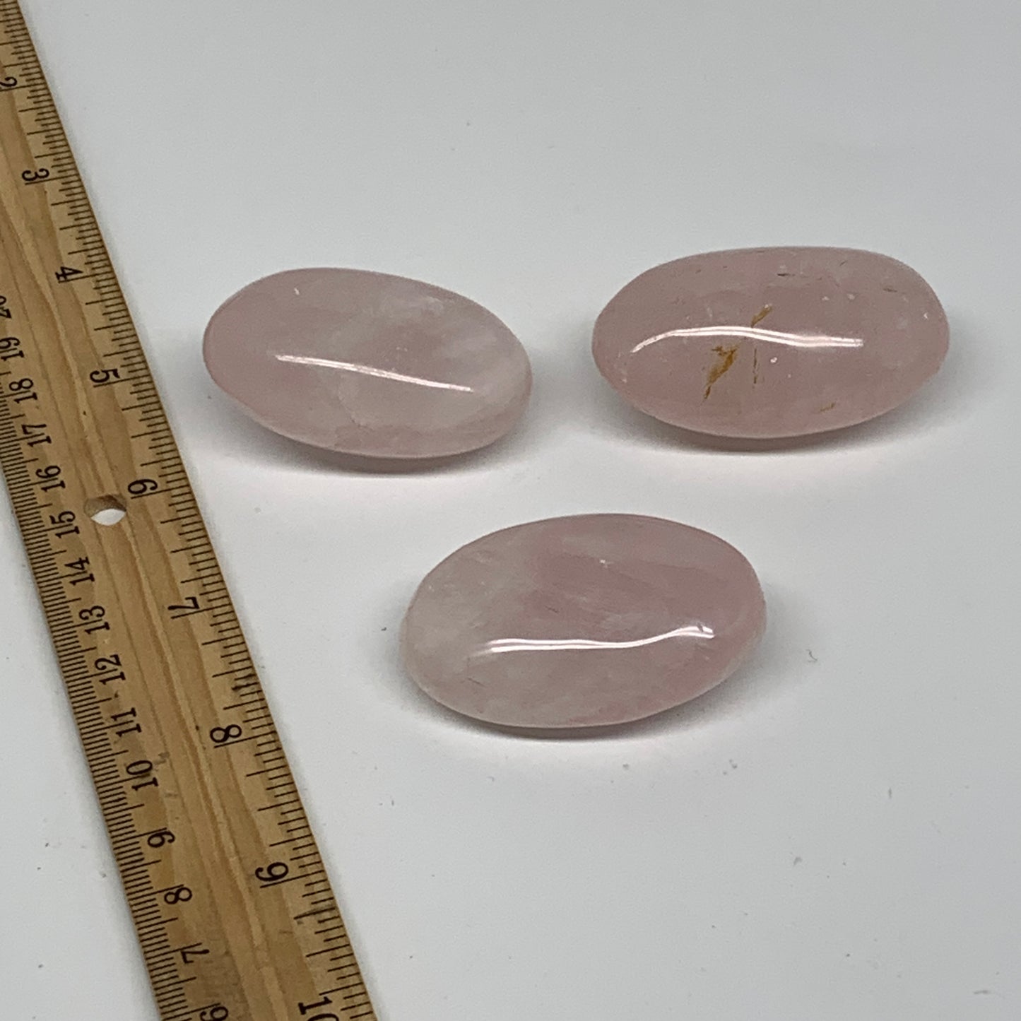 163.2g , 2"-2.1", 3pcs, Natural Pink Rose Quartz Palm-stone Crystal, B37241