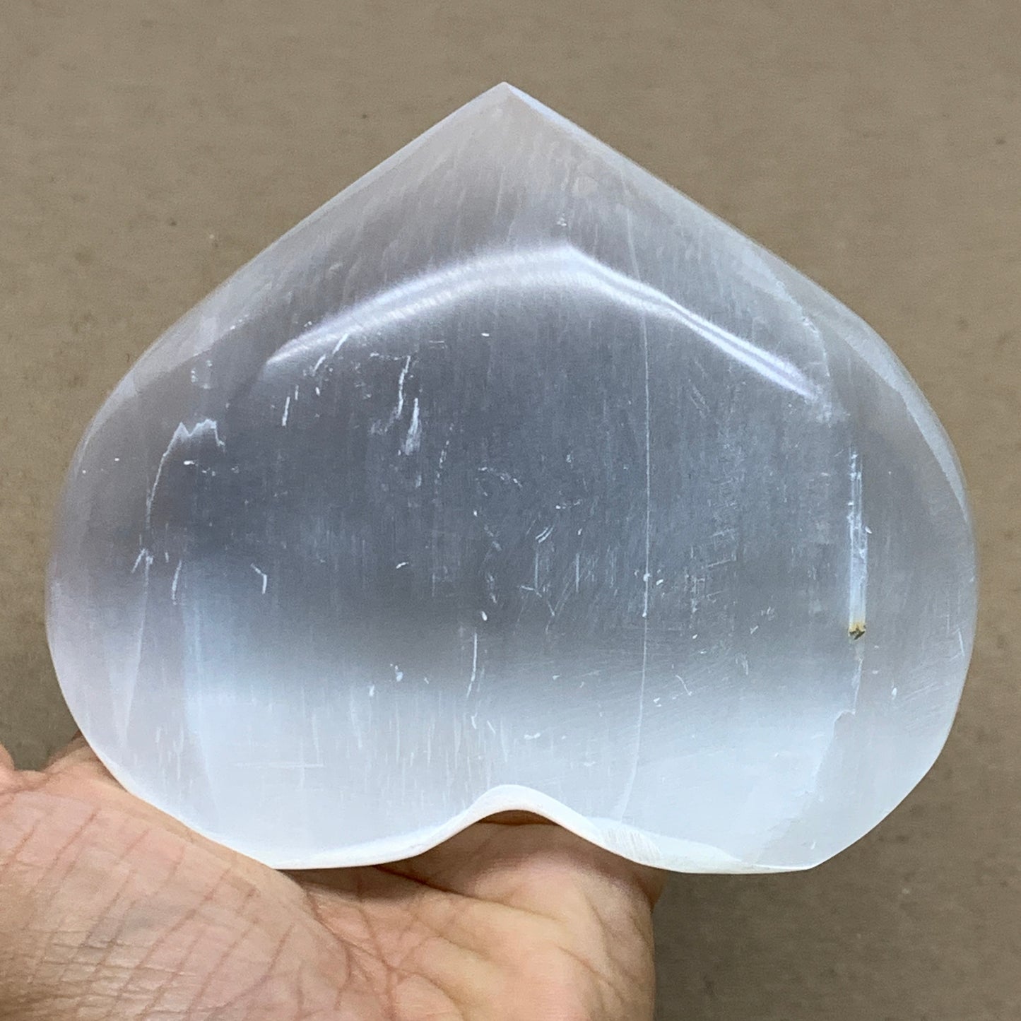 1.2 lbs, 4"x4.6"x1.7", Selenite Half Puffy Heart Crystals, Satin Spar, B36445