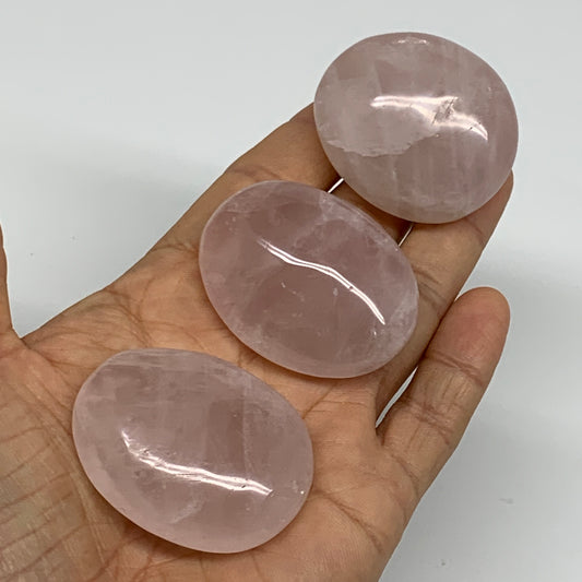 148.2g , 1.7"-1.9", 3pcs, Natural Pink Rose Quartz Palm-stone Crystal, B37242