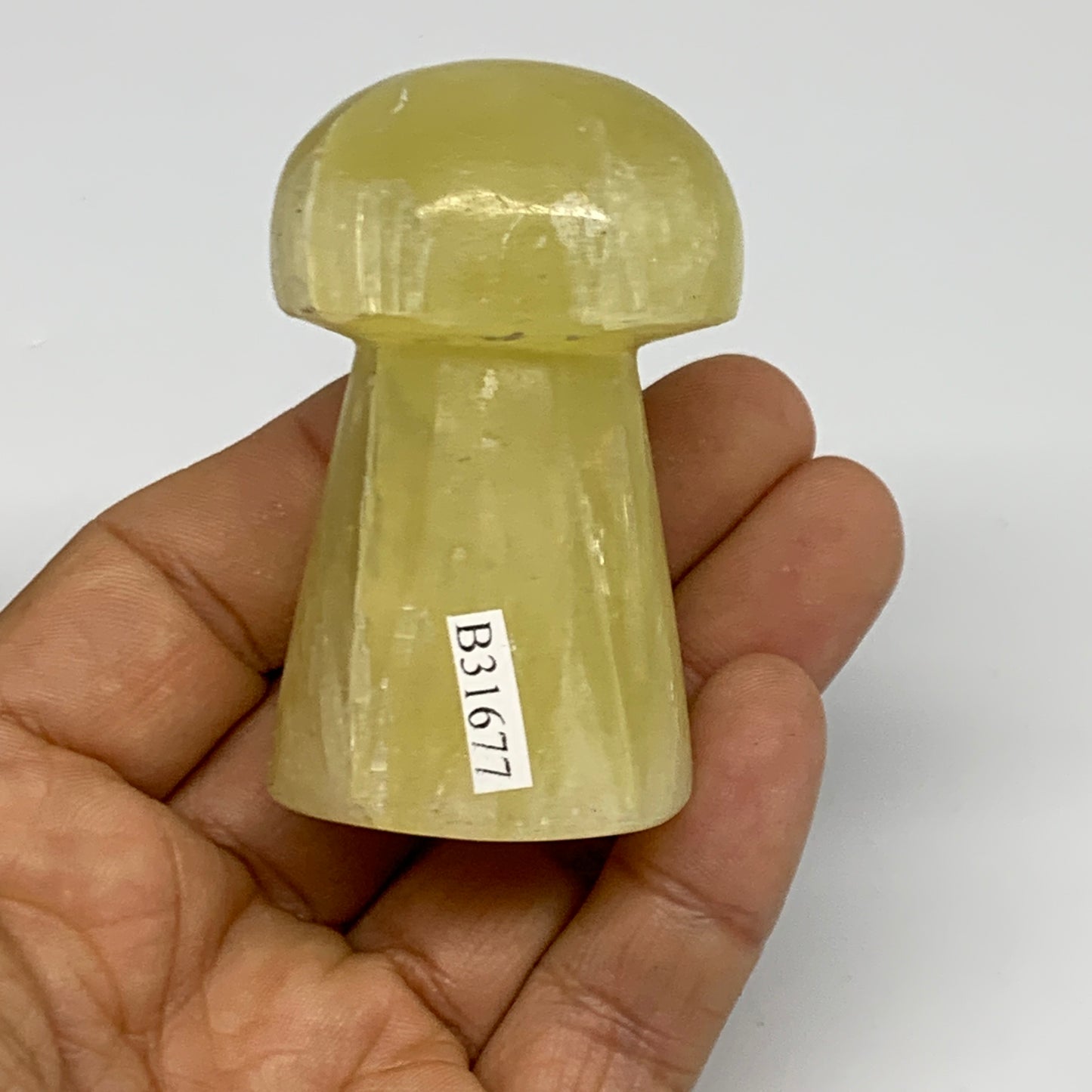 128.5g, 2.3"x1.3" Natural Lemon Calcite Mushroom Gemstone @Pakistan, B31677