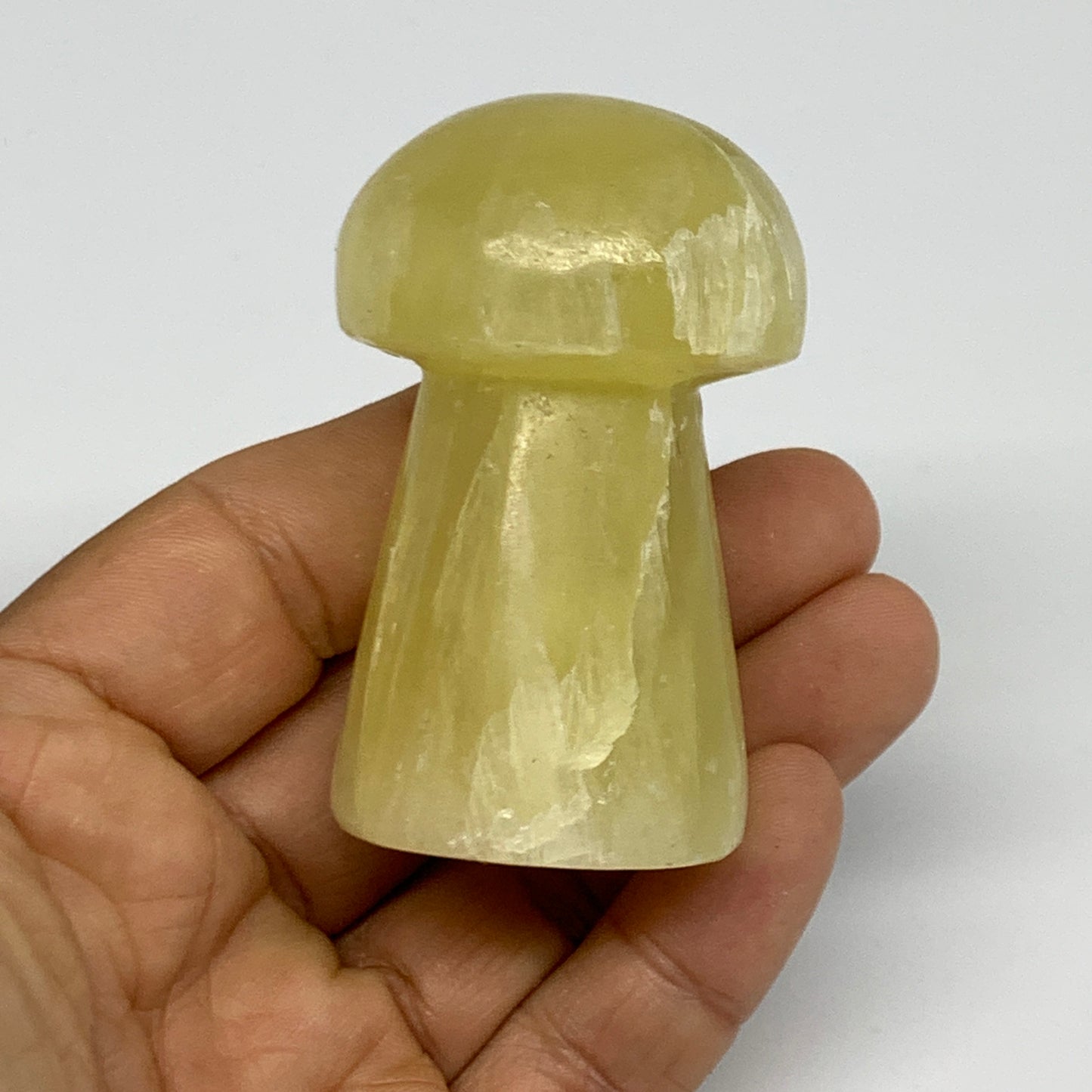 128.5g, 2.3"x1.3" Natural Lemon Calcite Mushroom Gemstone @Pakistan, B31677