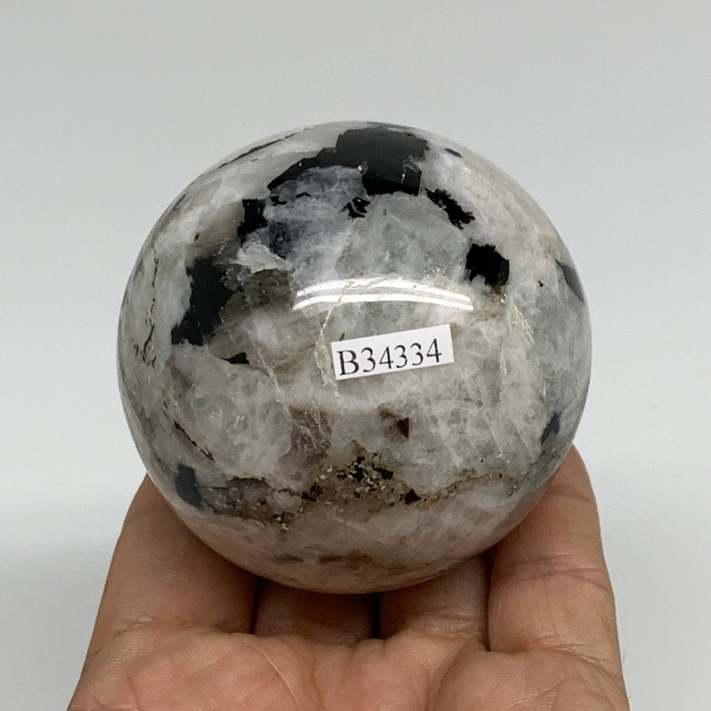 343.6g, 2.5"(63mm), Natural Rainbow Moonstone Sphere Ball Gemstone, B34334