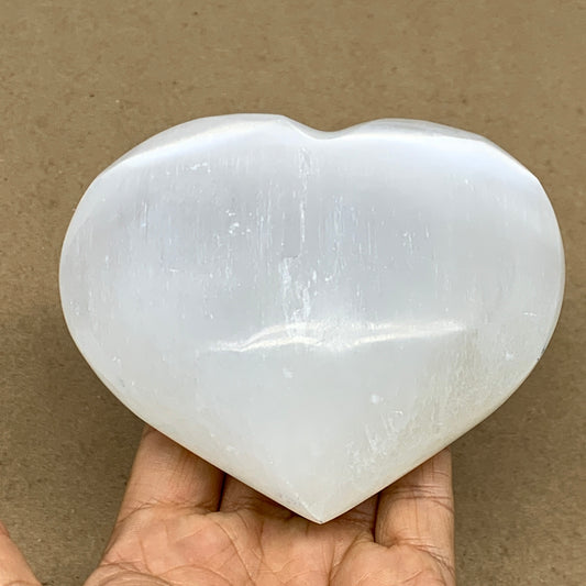 1.15 lbs, 3.9"x4.4"x1.7", Selenite Half Puffy Heart Crystals, Satin Spar, B36446
