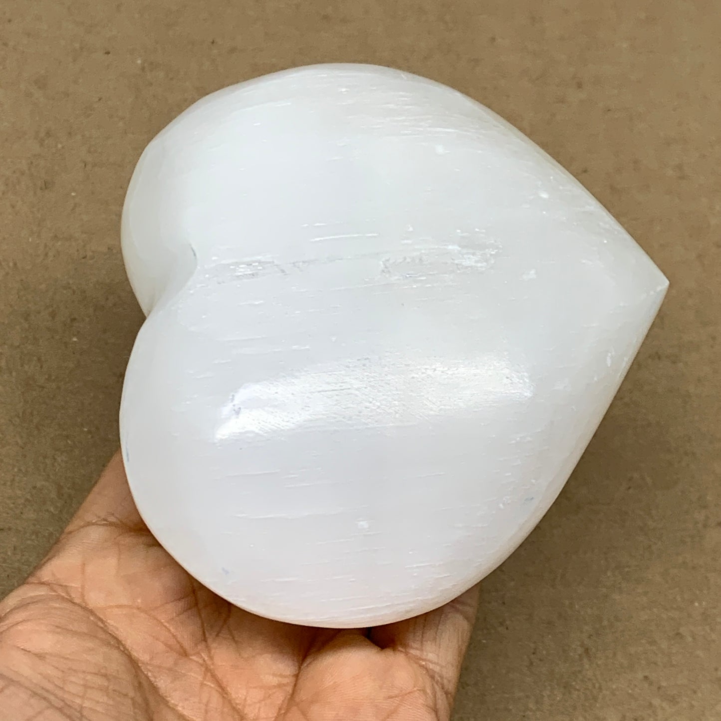 1.15 lbs, 3.9"x4.4"x1.7", Selenite Half Puffy Heart Crystals, Satin Spar, B36446