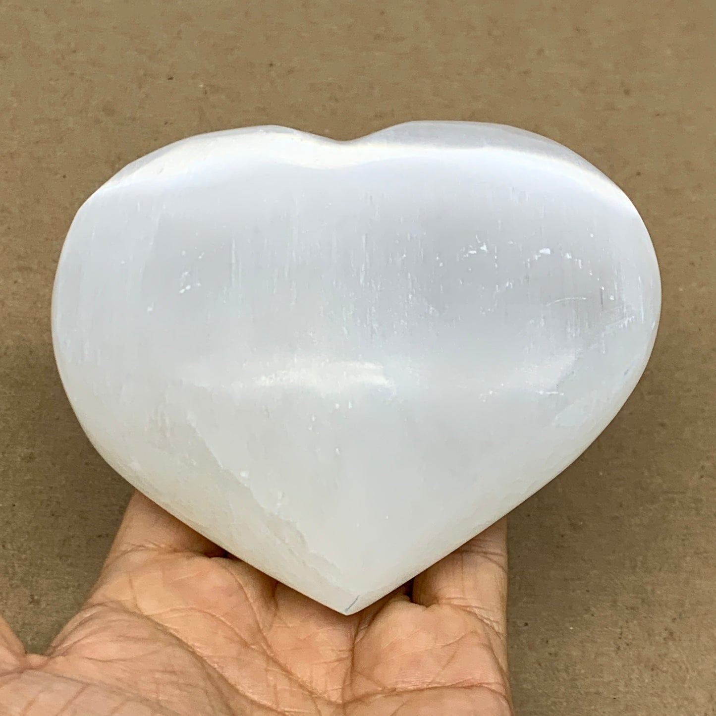 1.15 lbs, 3.9"x4.4"x1.7", Selenite Half Puffy Heart Crystals, Satin Spar, B36446