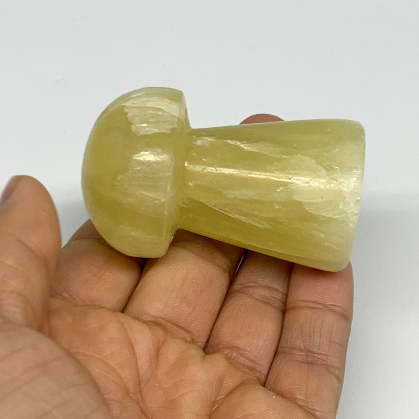 128.5g, 2.3"x1.3" Natural Lemon Calcite Mushroom Gemstone @Pakistan, B31677