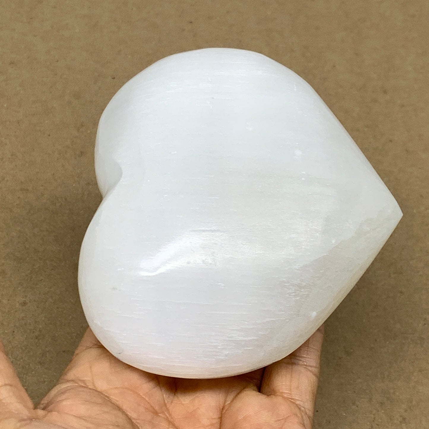 1.15 lbs, 3.9"x4.4"x1.7", Selenite Half Puffy Heart Crystals, Satin Spar, B36446