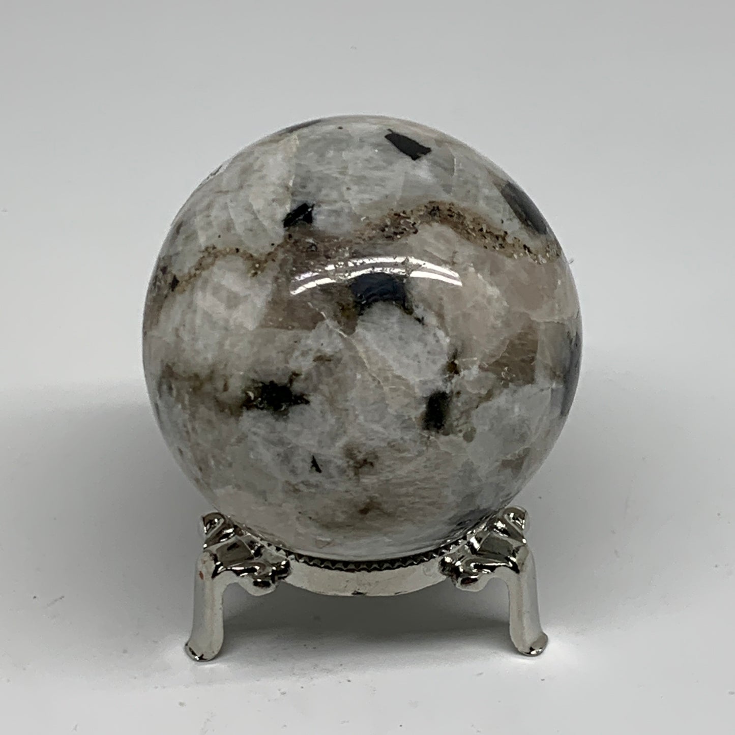 343.6g, 2.5"(63mm), Natural Rainbow Moonstone Sphere Ball Gemstone, B34334