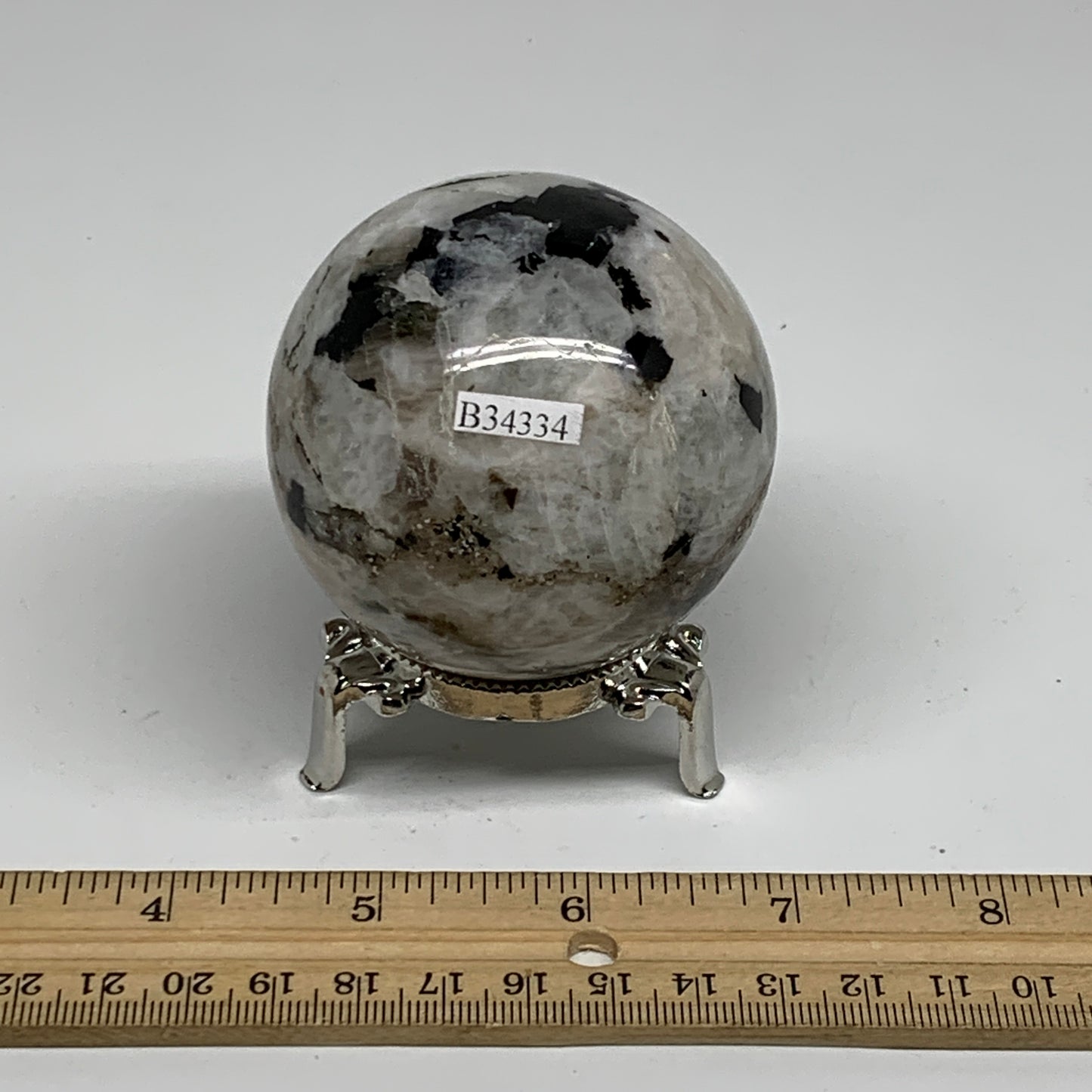 343.6g, 2.5"(63mm), Natural Rainbow Moonstone Sphere Ball Gemstone, B34334