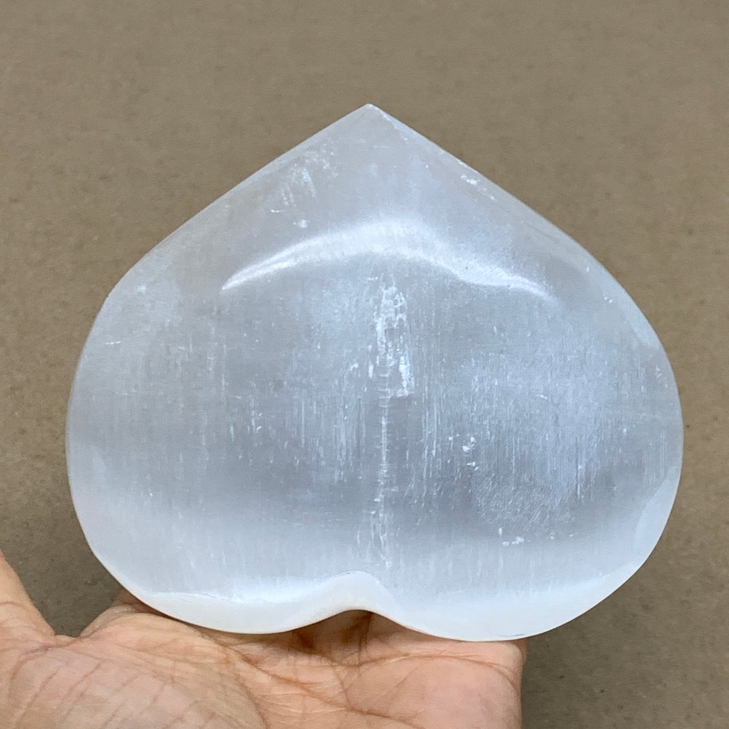 1.15 lbs, 3.9"x4.4"x1.7", Selenite Half Puffy Heart Crystals, Satin Spar, B36446