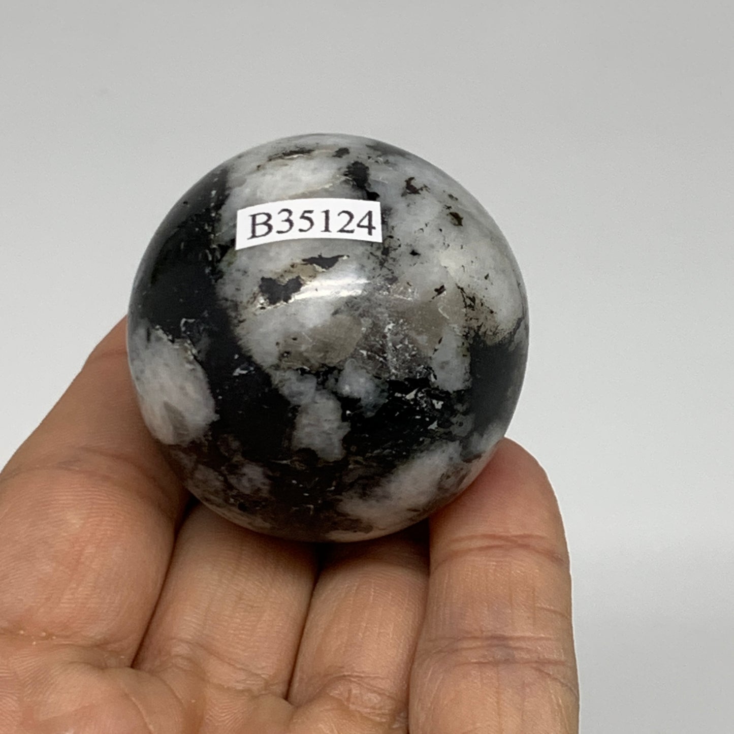 112.5g, 1.7"(42mm), Natural Rainbow Moonstone Sphere Ball Gemstone, B35124