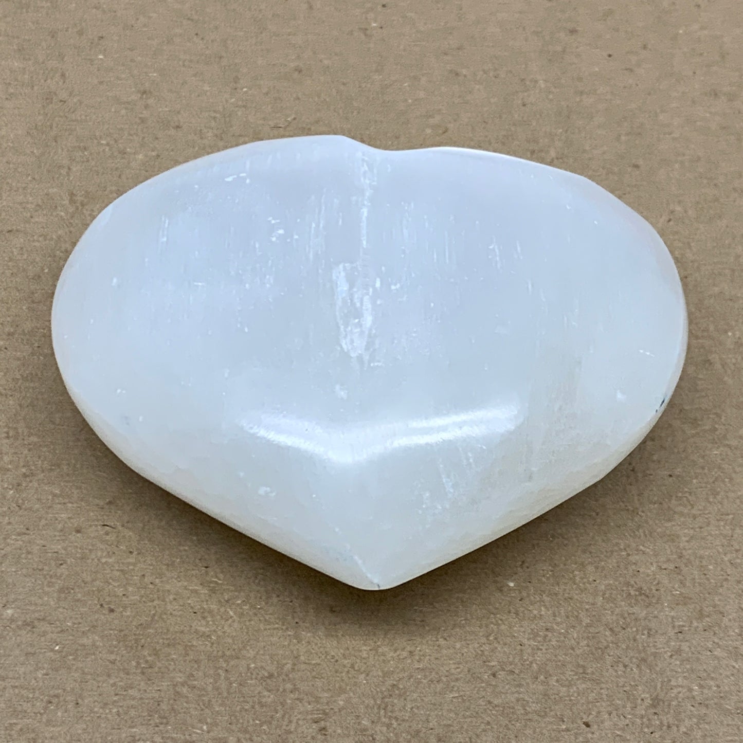 1.15 lbs, 3.9"x4.4"x1.7", Selenite Half Puffy Heart Crystals, Satin Spar, B36446