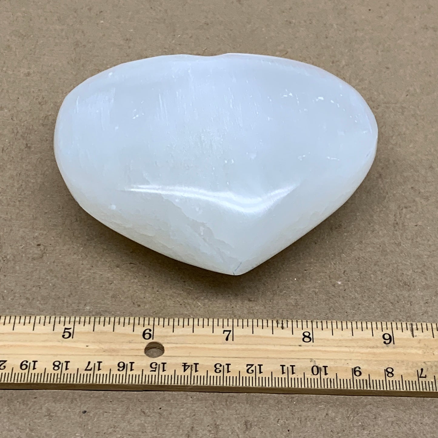 1.15 lbs, 3.9"x4.4"x1.7", Selenite Half Puffy Heart Crystals, Satin Spar, B36446