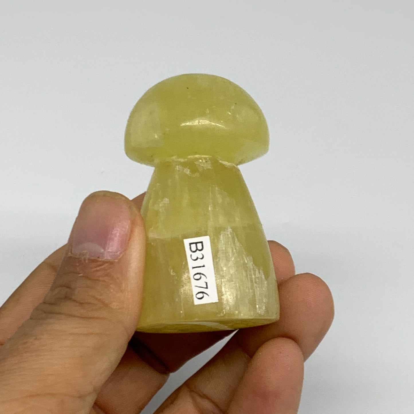 94.9g, 2.1"x1.2" Natural Lemon Calcite Mushroom Gemstone @Pakistan, B31676