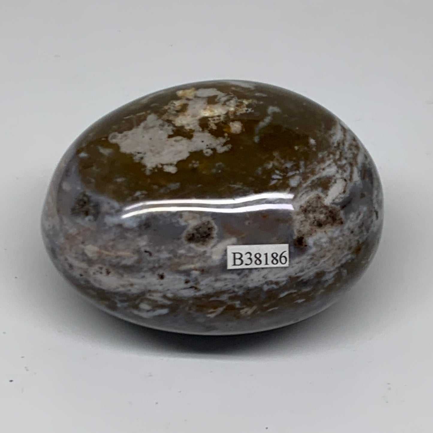 379.9g, 3.2"x2.7"x1.9" Natural Ocean Jasper Palm-Stone Orbicular Jasper, B38186