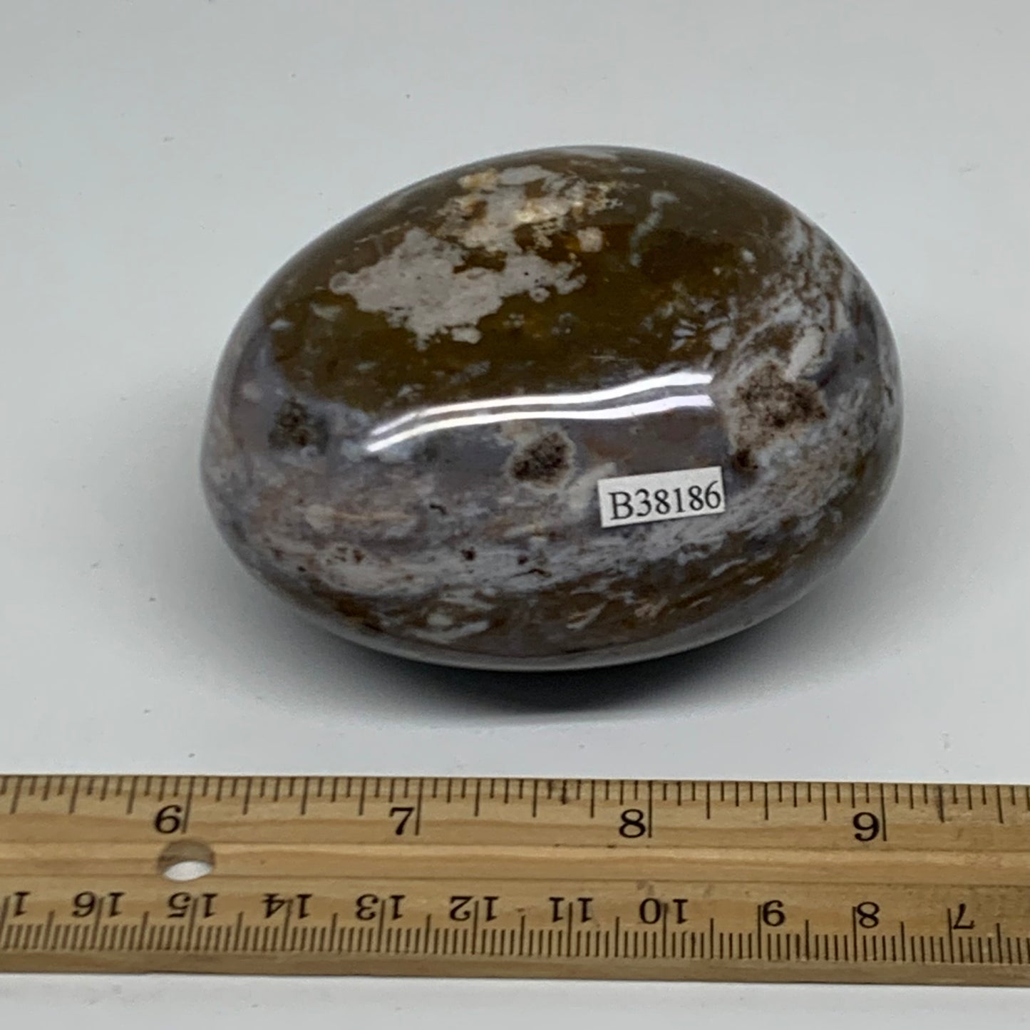 379.9g, 3.2"x2.7"x1.9" Natural Ocean Jasper Palm-Stone Orbicular Jasper, B38186