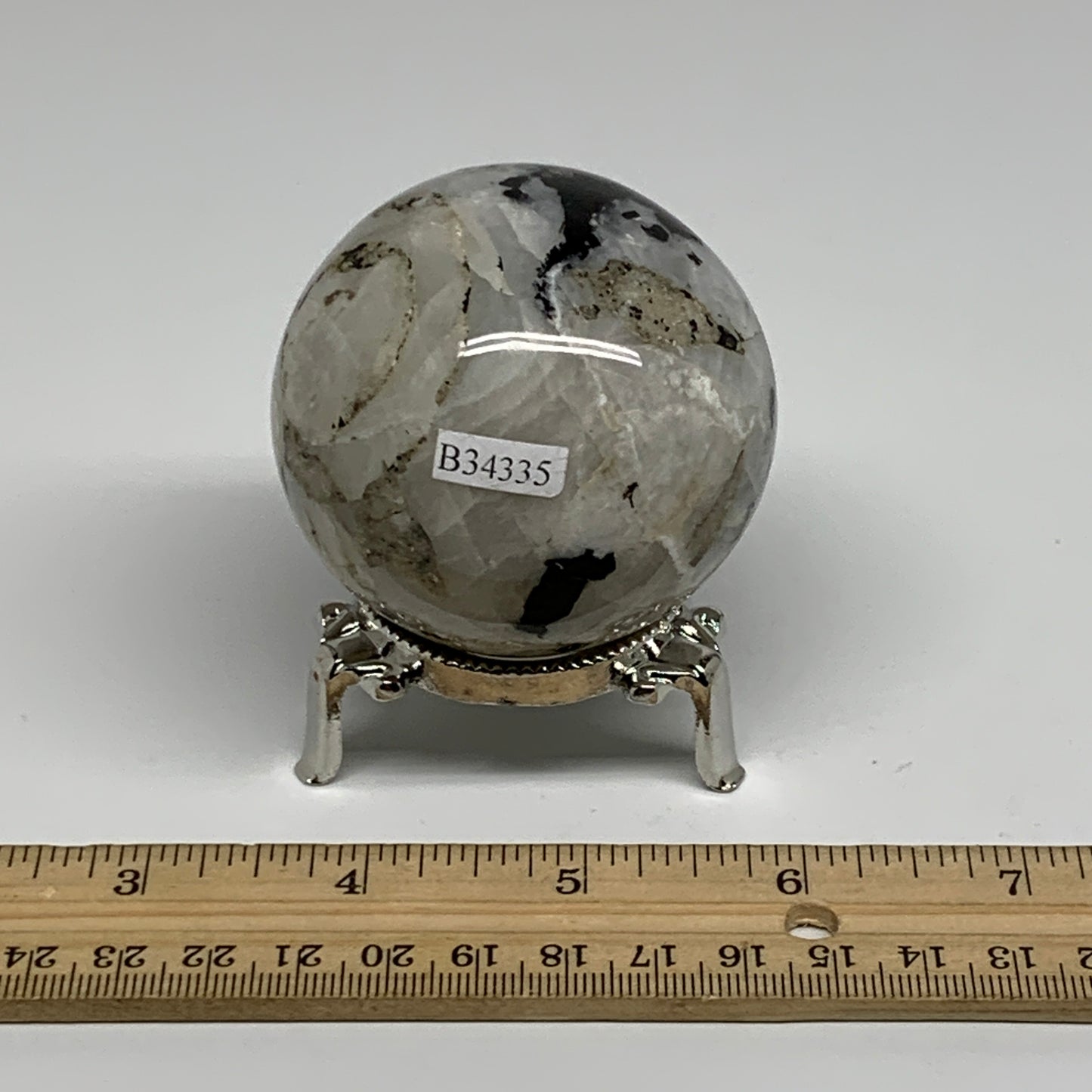 267.8g, 2.3"(58mm), Natural Rainbow Moonstone Sphere Ball Gemstone, B34335