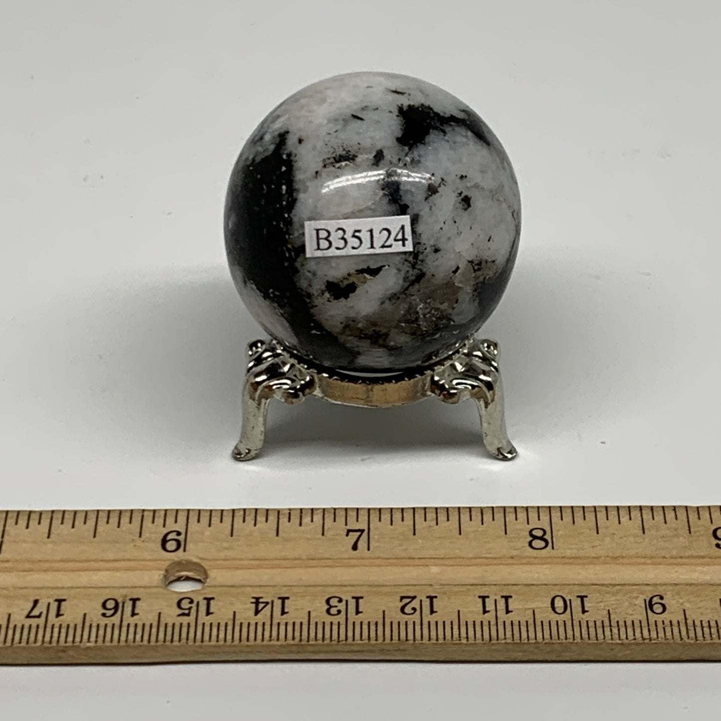 112.5g, 1.7"(42mm), Natural Rainbow Moonstone Sphere Ball Gemstone, B35124