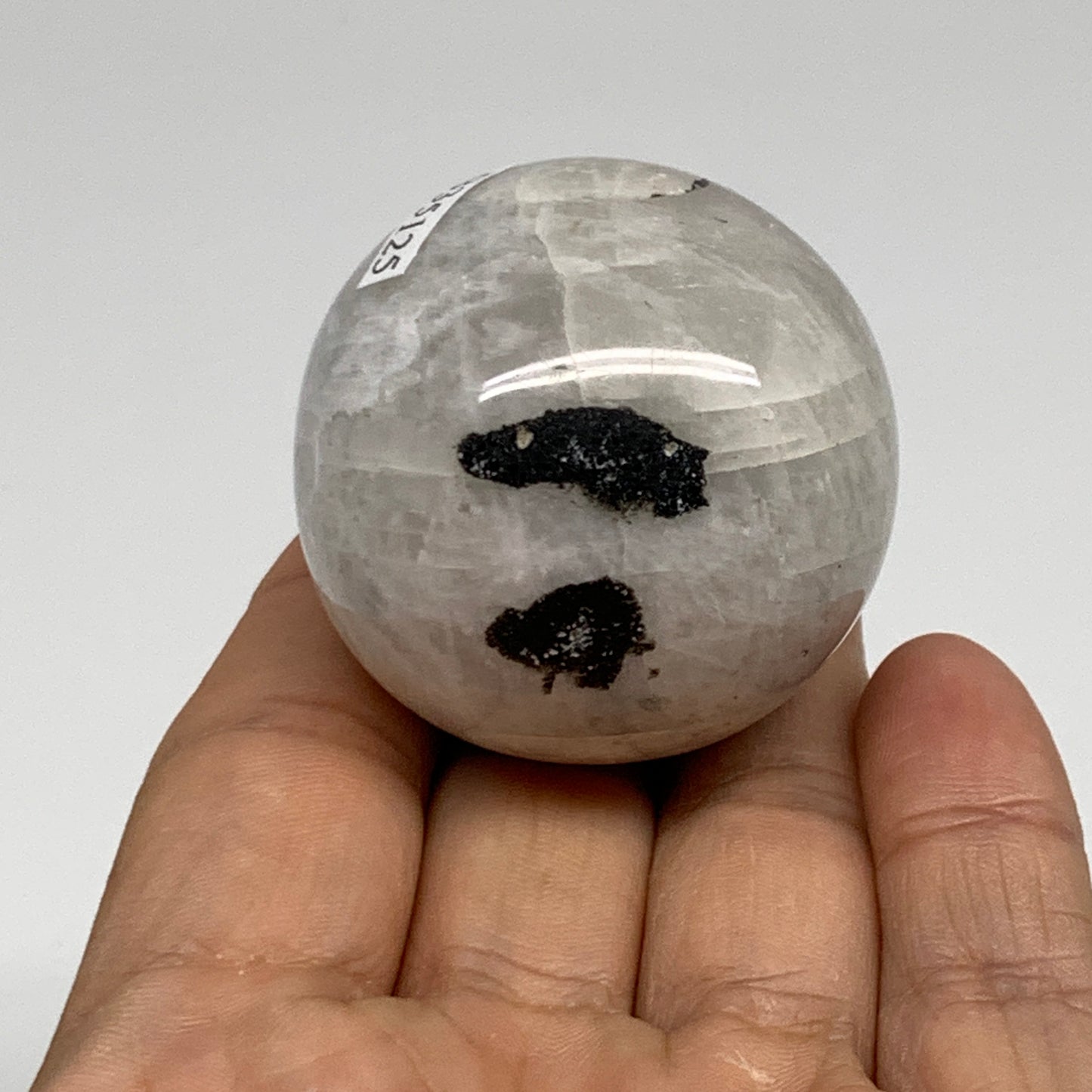 106.1g, 1.7"(43mm), Natural Rainbow Moonstone Sphere Ball Gemstone, B35125