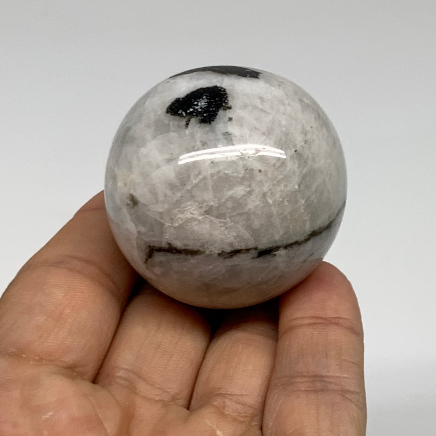 106.1g, 1.7"(43mm), Natural Rainbow Moonstone Sphere Ball Gemstone, B35125