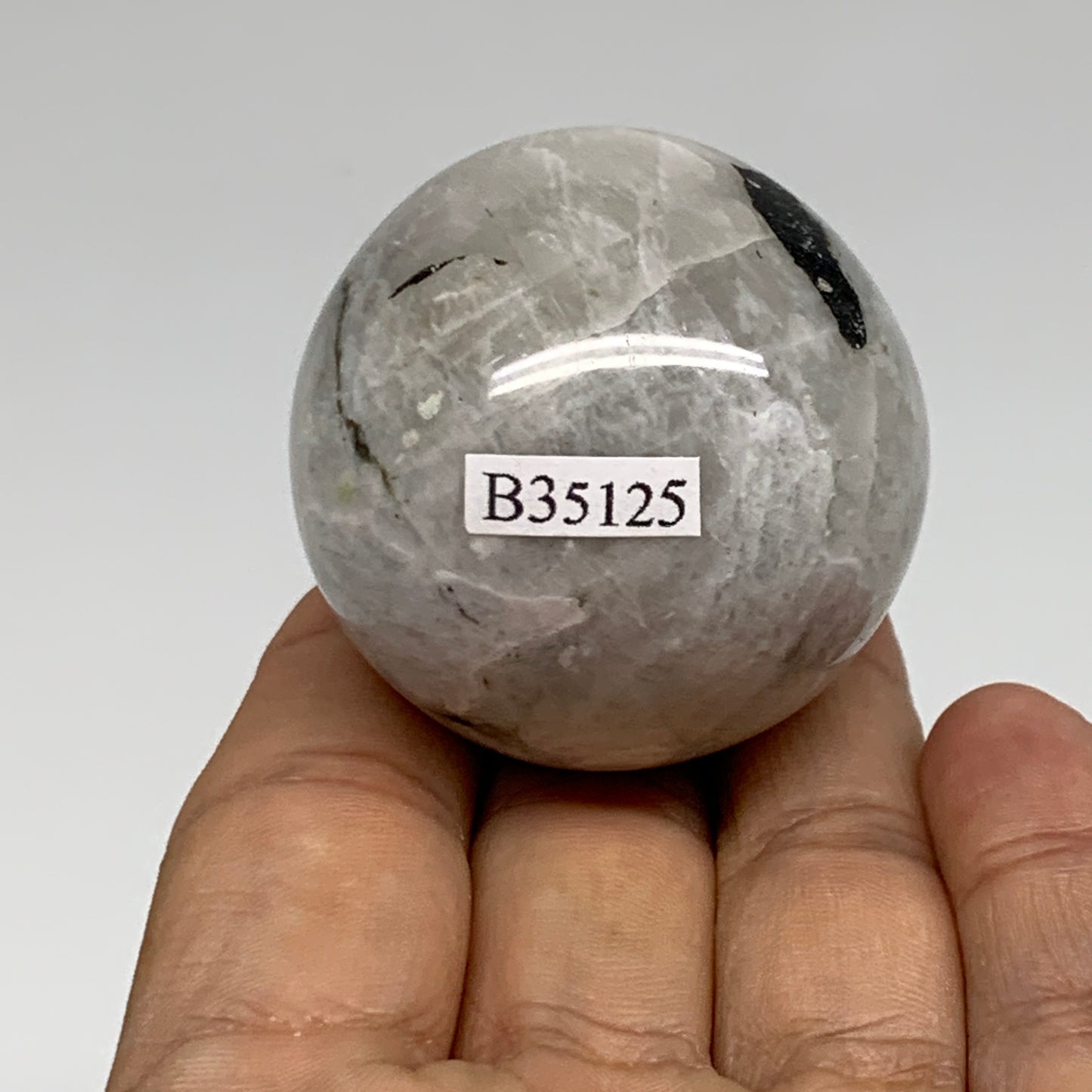 106.1g, 1.7"(43mm), Natural Rainbow Moonstone Sphere Ball Gemstone, B35125