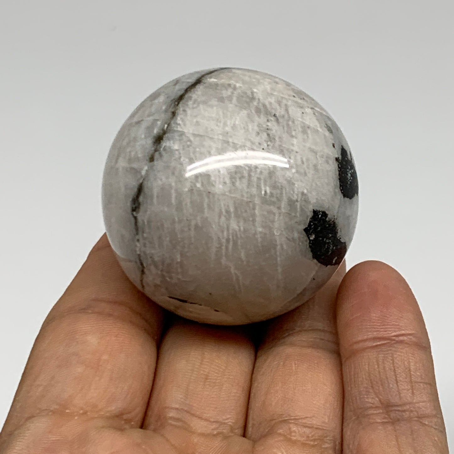 106.1g, 1.7"(43mm), Natural Rainbow Moonstone Sphere Ball Gemstone, B35125