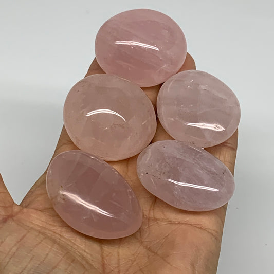 220g , 1.6"-1.6",5pcs, Natural Pink Rose Quartz Palm-stone Crystal, B37244
