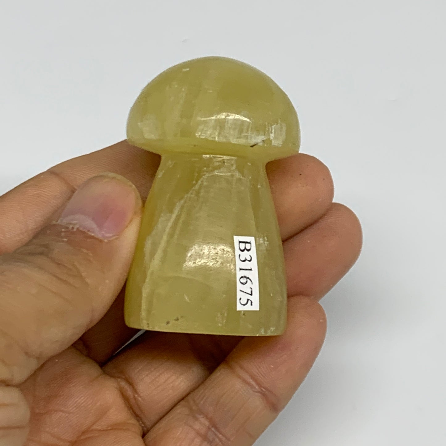 87.6g, 2"x1.2" Natural Lemon Calcite Mushroom Gemstone @Pakistan, B31675