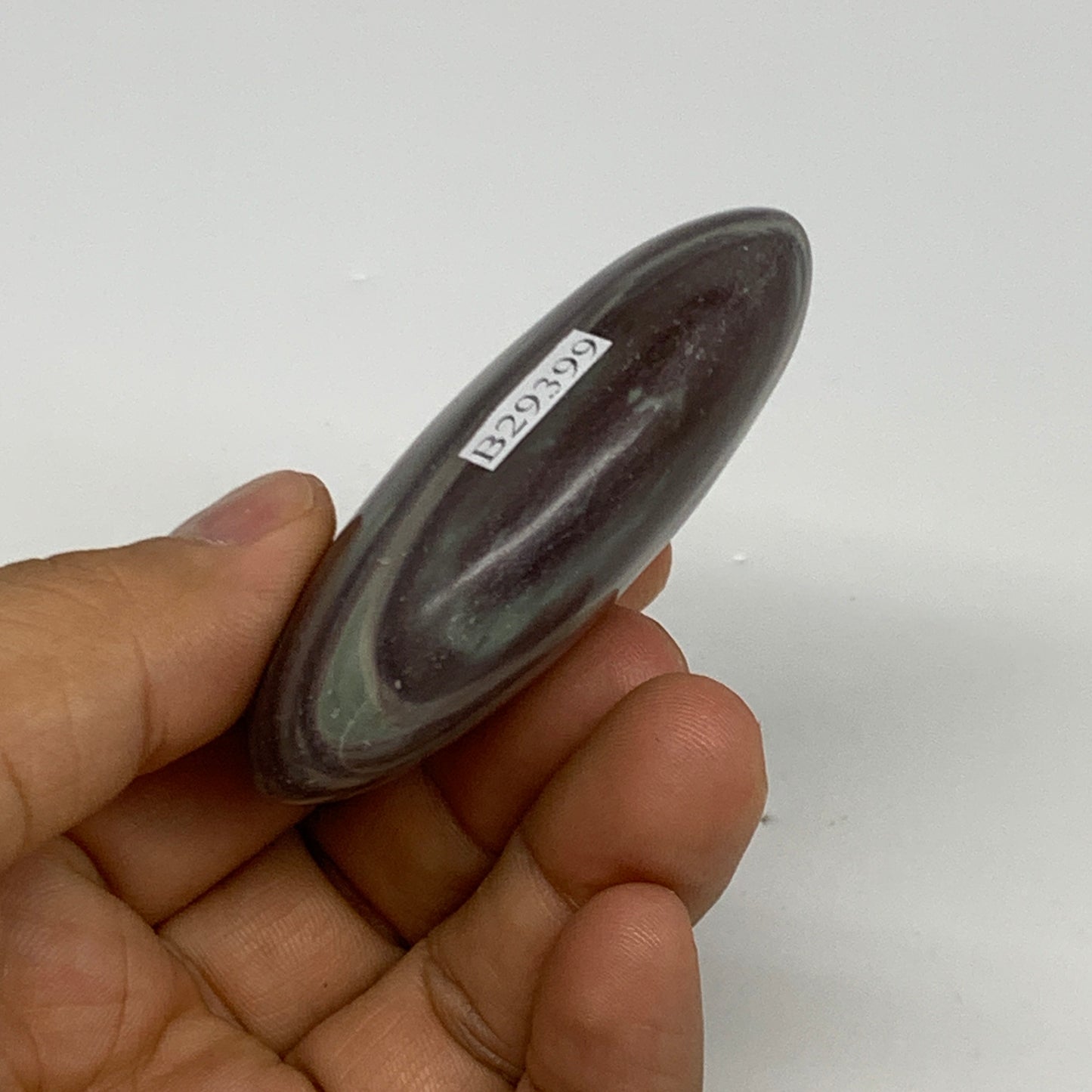 76.6g, 2.5"x1.6"x0.8", Narmada Shiva Lingam Palm-Stone Polished, B29399