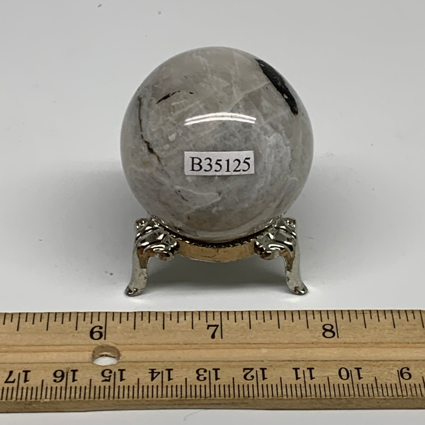 106.1g, 1.7"(43mm), Natural Rainbow Moonstone Sphere Ball Gemstone, B35125