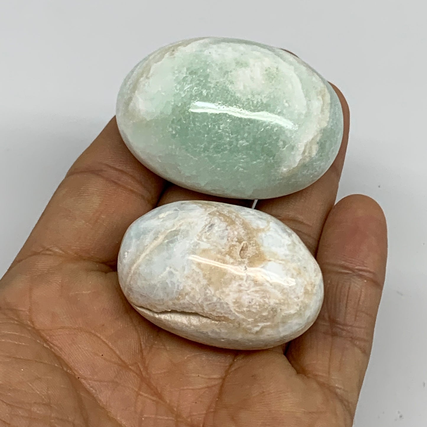 103.6g, 1.6"-1.9", 2pcs, Caribbean Calcite Palm-Stone @Afghanistan, B33701