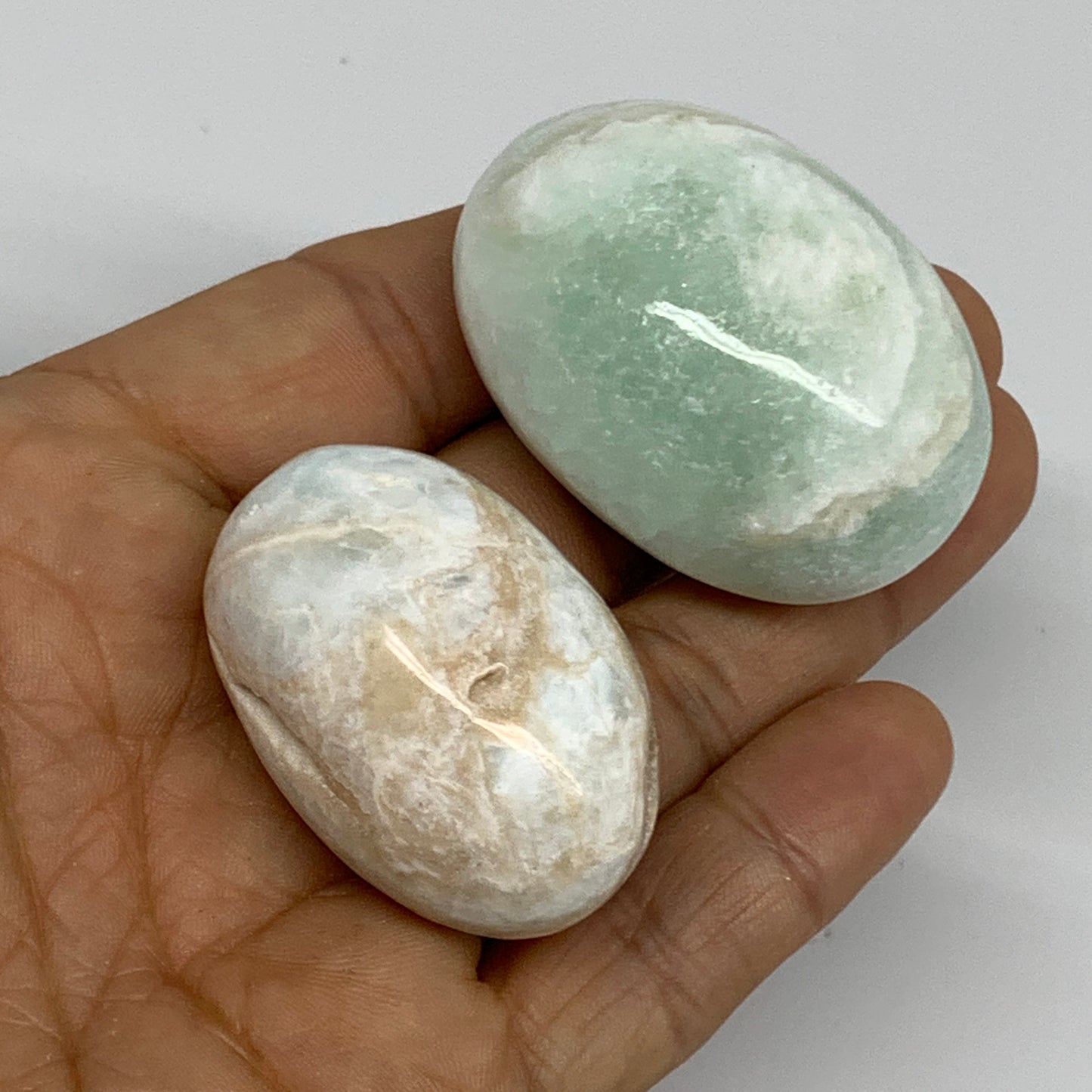 103.6g, 1.6"-1.9", 2pcs, Caribbean Calcite Palm-Stone @Afghanistan, B33701