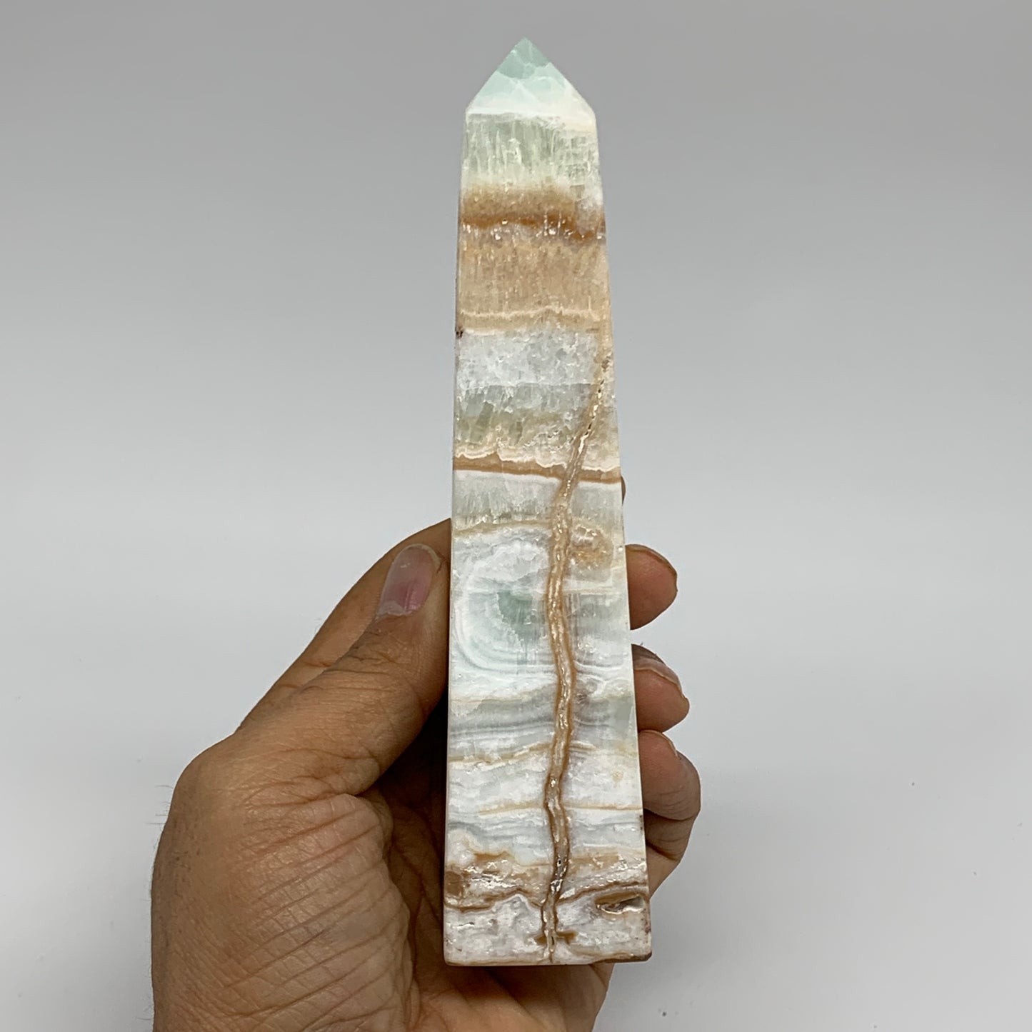 0.69 lbs, 6"x1.4"x1.4", Caribbean Calcite Tower Gemstone @Afghanistan, B33702